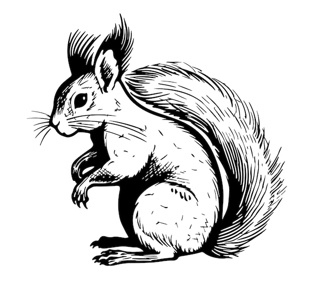 Squirrel logo sketch hand drawn illustration wild animals