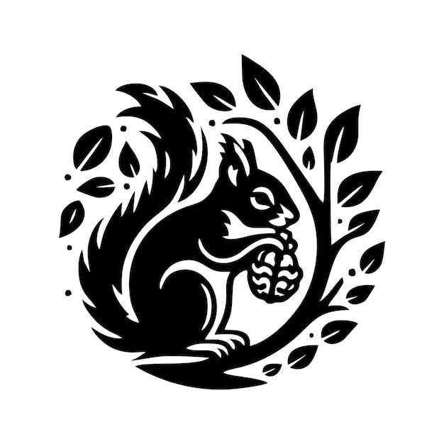 Squirrel logo vector Squirrel met eikel vector silhouet icoon op witte achtergrond