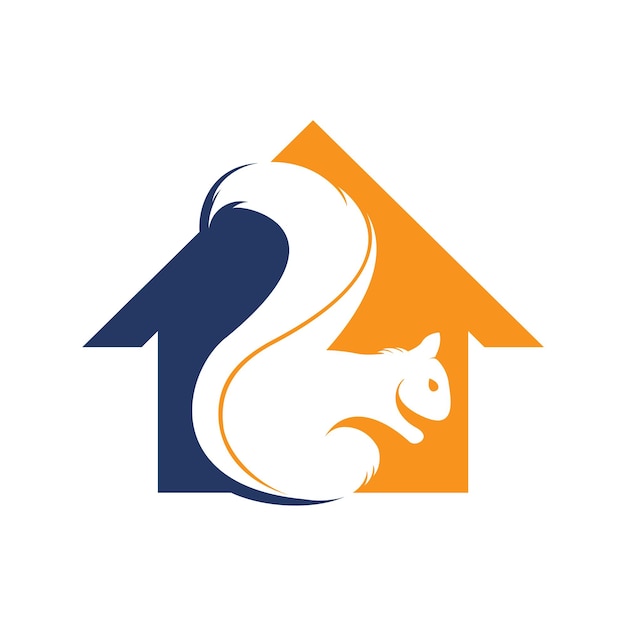 A squirrel logo with a house and a squirrel in the corner