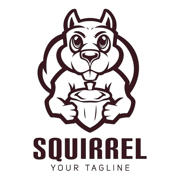 Vector squirrel mascot logo holding pine cone line art