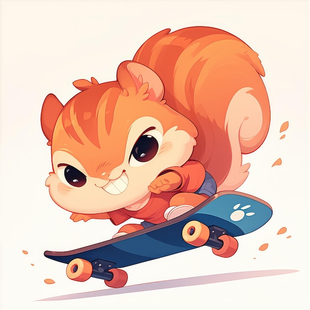 A squirrel riding a skateboard cartoon style