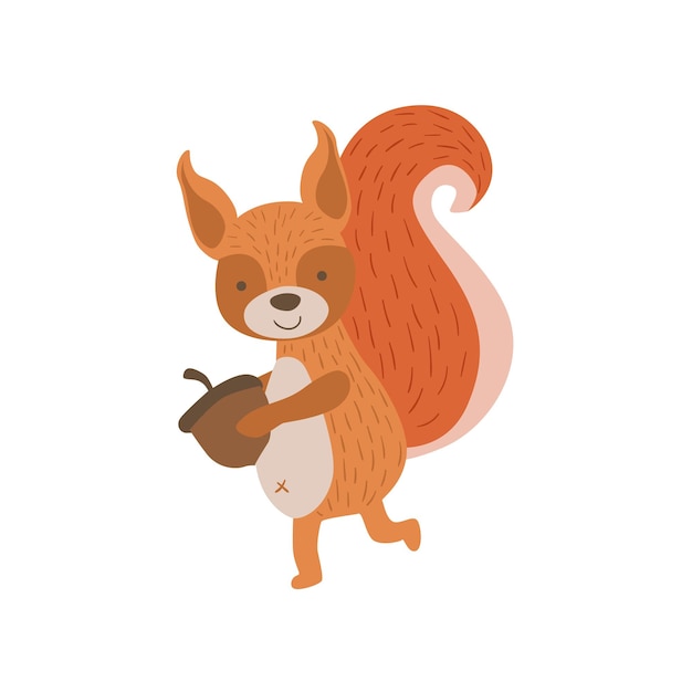 Vector squirrel running with acorn