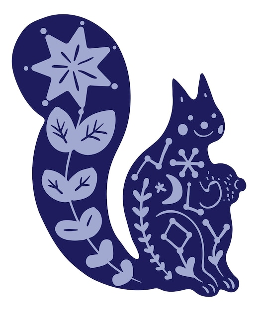 Vector squirrel spirit. night dream animal with mystic ornament