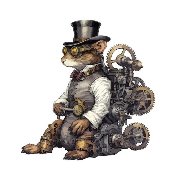 Vector squirrel steampunk clipart isolated vector illustration