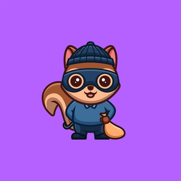 Squirrel Thief Cute Creative Kawaii Cartoon Mascot Logo