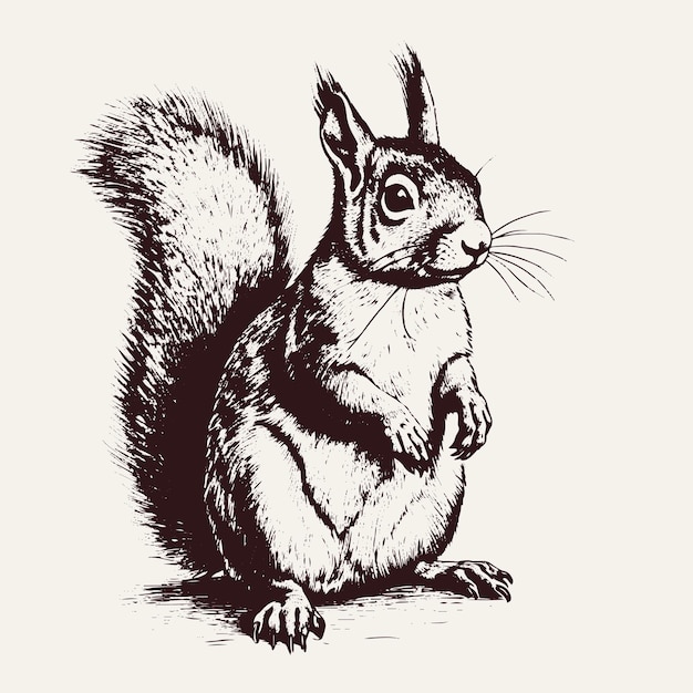 Vettore disegno vettoriale scoiattolo illustrazione in stile inciso disegnata a mano isolata