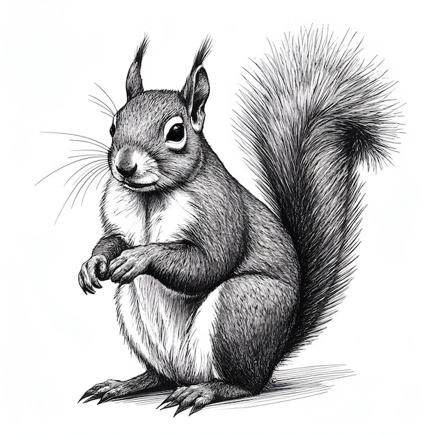 Squirrel vector Monochrome schets tekening zwart-wit monochrome gravure stijl