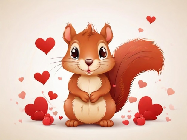 a squirrel with hearts and a red heart