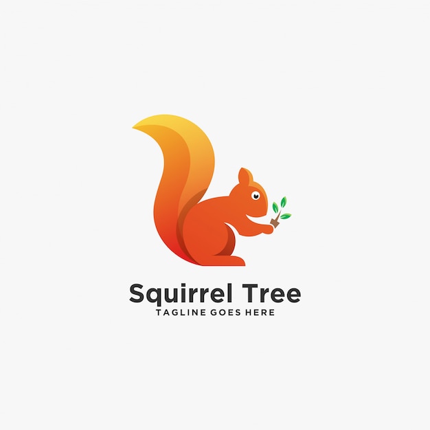 Squirrel With Leaf Beautiful Pose Colorful Illustration  Logo.