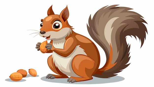 Vector squirrel with a nut and a piece of fruit