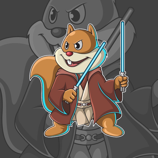 Squirrel with two swords vector illustration