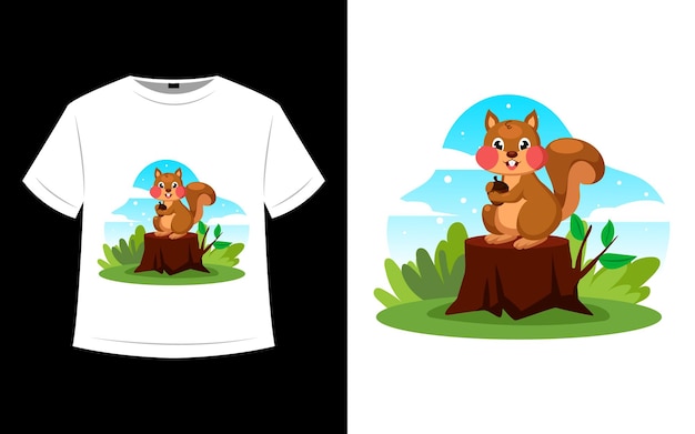 나무 티셔츠 디자인에 다람쥐