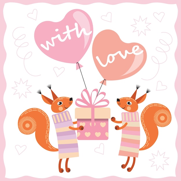 Vector squirrels with gifts and balloons