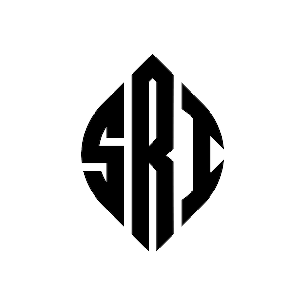 원과 타원 모양의 SRI 원형 글자 로고 디자인 SRI 타원형 글자 타이포그래피 스타일의 세 개의 이니셜은 원형 로고를 형성합니다 SRI 서클 블럼 추상 모노그램 글자 마크 터