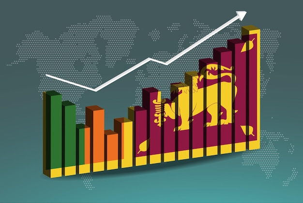 Sri lanka 3d bar chart graph with ups and downs increasing values upward rising arrow on data