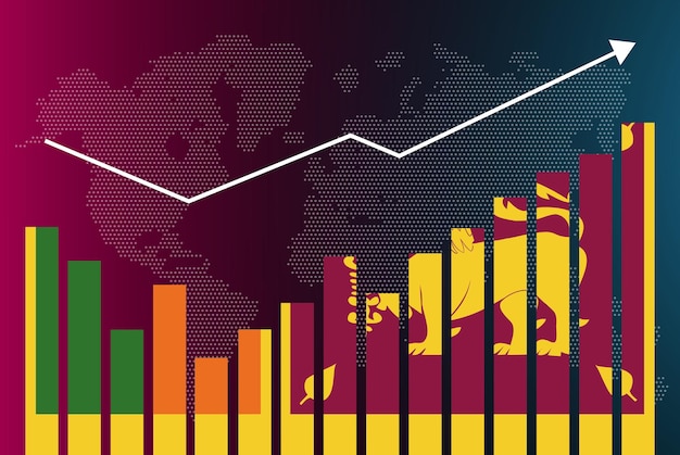 Sri lanka bar chart graph with ups and downs, increasing values, sri lanka country flag on bar graph