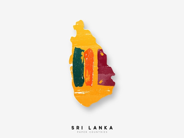 Vector sri lanka detailed map with flag of country. painted in watercolor paint colors in the national flag.