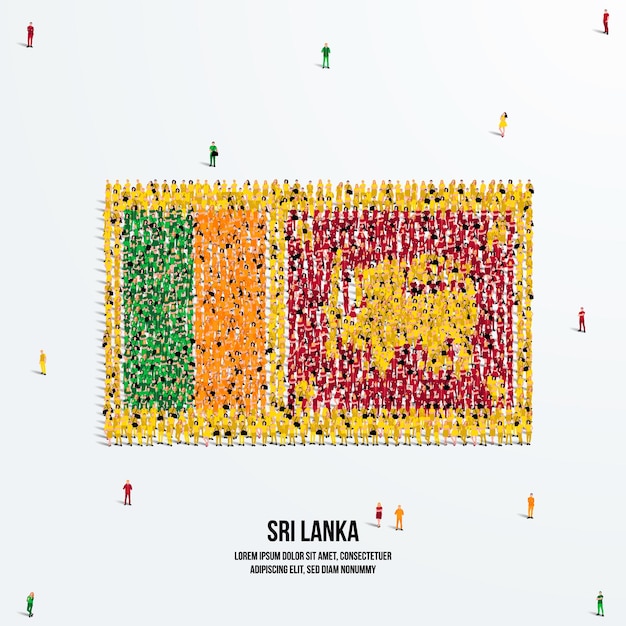 Vector sri lanka flag. a large group of people form to create the shape of the sri lankan flag. vector.