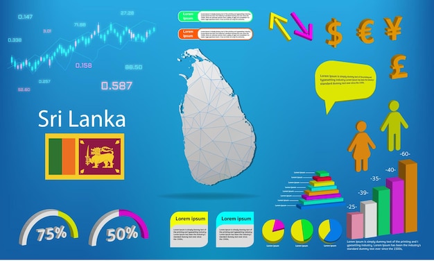 스리랑카 지도 정보 그래픽 차트 기호 요소 및 아이콘 모음 고품질 비즈니스 Infographic 요소가 있는 자세한 스리랑카 지도
