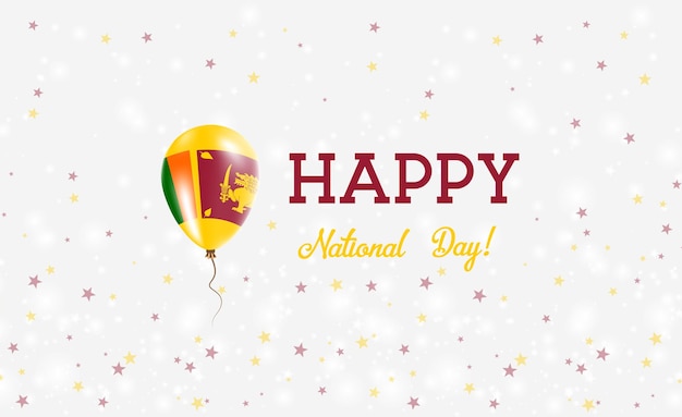 Национальный день Шри-Ланки патриотический плакат. Летающий резиновый шар в цветах флага Шри-Ланки. Фон национального дня Шри-Ланки с воздушным шаром, конфетти, звездами, боке и блестками.