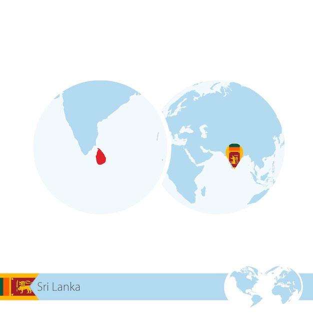 Sri Lanka op wereldbol met vlag en regionale kaart van Sri Lanka. Vectorillustratie.