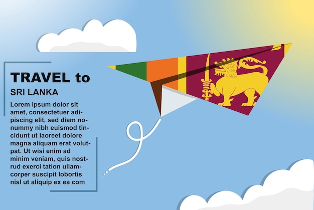 Sri lanka reizen vector banner met papieren vlag en tekst ruimte vlag op papier vliegtuig vakantie concept