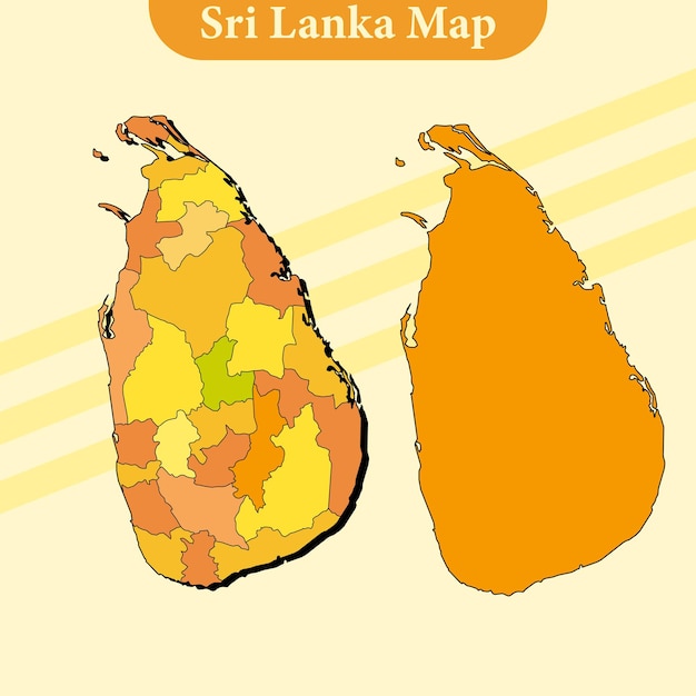 SriLanka map vector with regions and cities lines and full every region