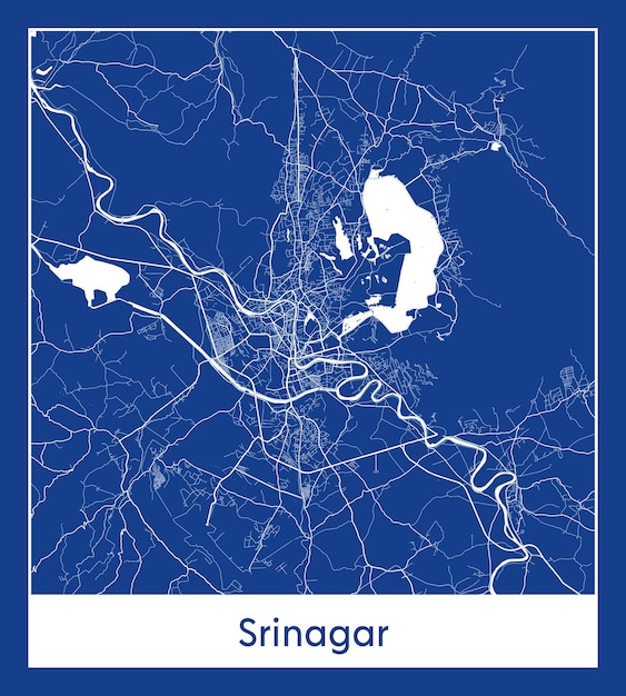 Srinagar India Asia City map blue print vector illustration