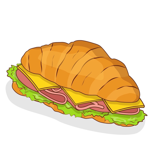 ベクトル ハム チーズとサラダの sroissant ベクトル フラット イラスト