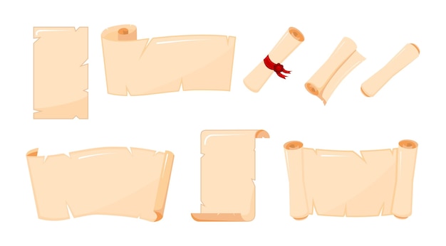 srt of blank ancient paper scrolls and parchments vector illustration