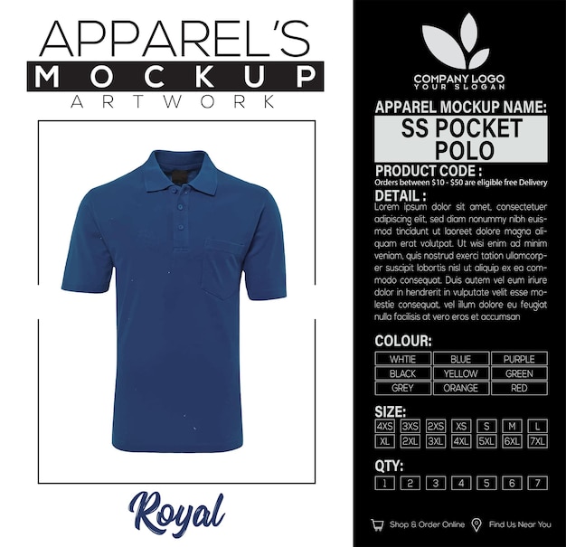 SS Pocket Polo Royal Apparel Mockup Artwork Design