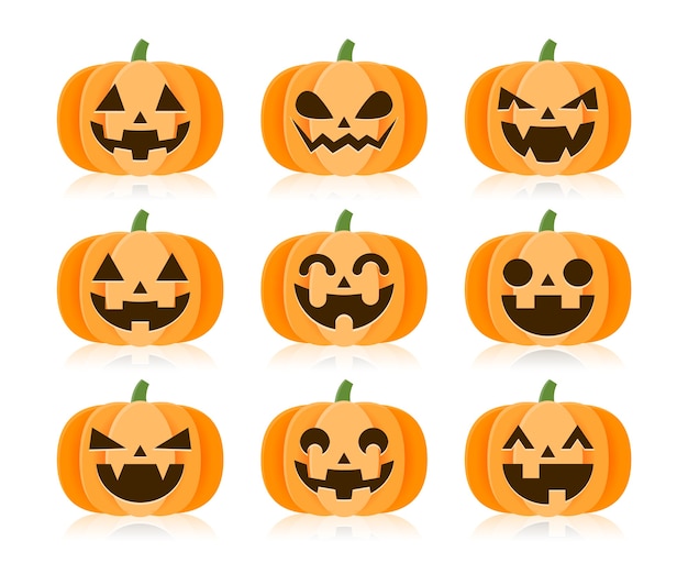 Sset of cartoon halloween pumpkins.