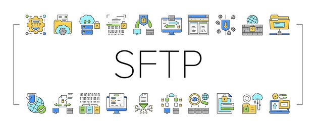 Ssh sftp bestandsoverdracht protocol pictogrammen instellen vector