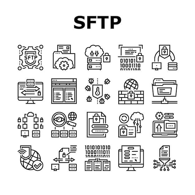 Vector ssh sftp file transfer protocol icons set vector