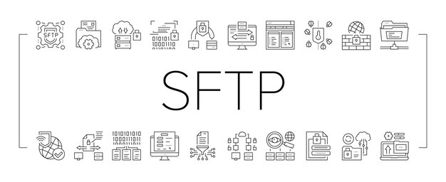 Vector ssh sftp file transfer protocol icons set vector