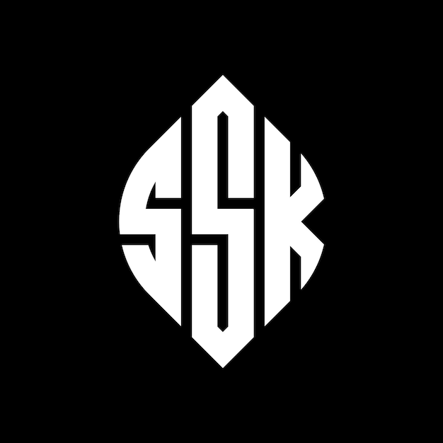 Design del logo della lettera circolare ssk con forma di cerchio e ellisse lettere ellisse ssk con stile tipografico le tre iniziali formano un logo circolare ss k cerchio emblema abstract monogramma lettera marca vettor