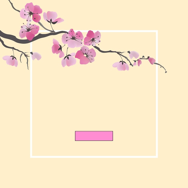 Modello di banner web acquerello vendita primavera. colore rosa sakura fiore di ciliegio fiore blu cielo paesaggio sfondo design shop quadrato sociale poster illustrazione vettoriale.