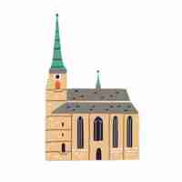 Vector st. bartholomew's cathedral in pilsen. old czech cathedral with tower. ancient church in plzen. colored flat vector illustration of european historical landmark isolated on white background.