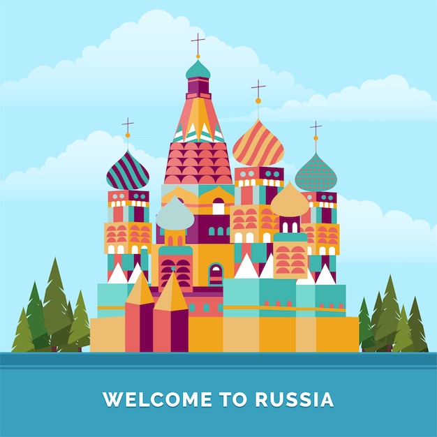 Vector st. basil's cathedral of moscow russia flat illustration