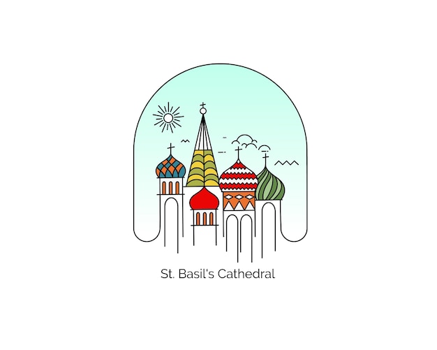 Vettore cattedrale di san basilio, piazza rossa, mosca, russia. illustrazione vettoriale di arte linea piatta