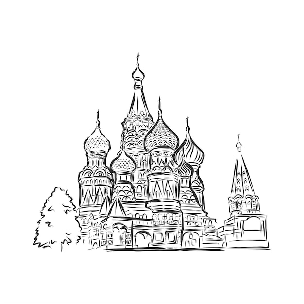 St basils kathedraal in moskou op rode vierkante vector schets illustratie