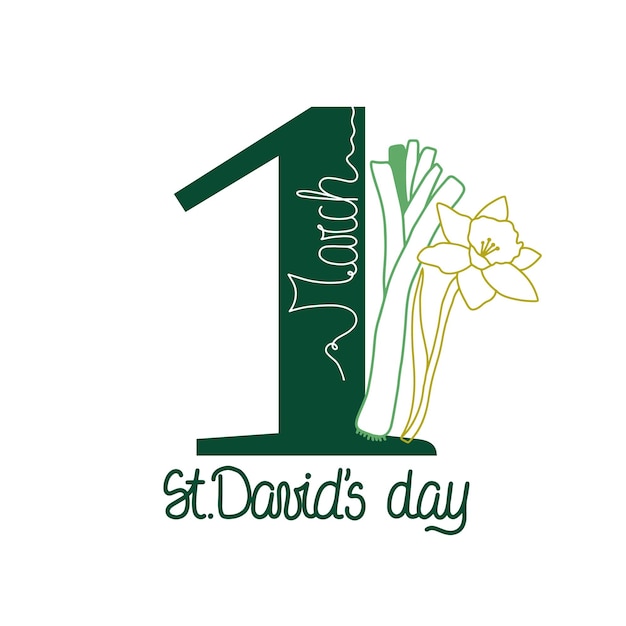 St. David's Day kaart met narcissen en prei. Vector illustratie. Nationale feestdag van Wales.