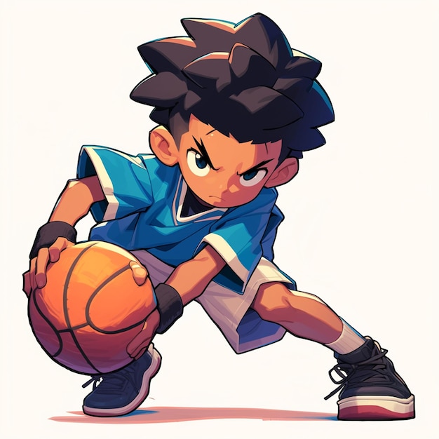 A St Louis boy does street basketball in cartoon style