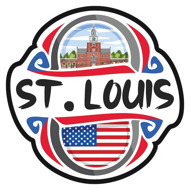 St Louis USA United States Flag Travel Souvenir Sticker Skyline Logo Badge Stamp Seal Emblem Vector