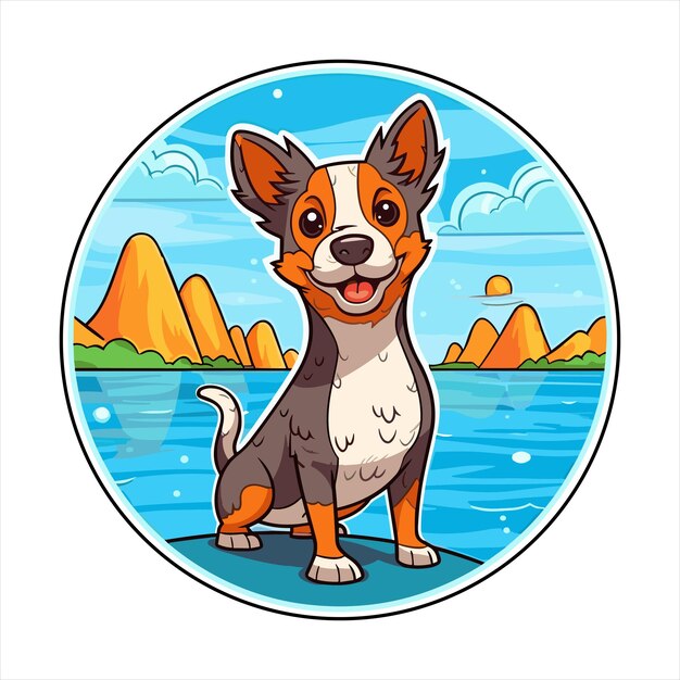 Vettore st miguel cattle dog breed cartoon kawaii personaggio beach animal summer pet sticker illustrazione