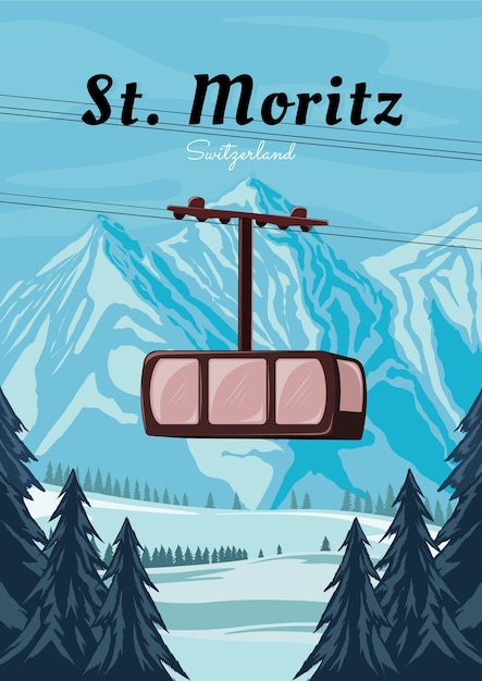 Vector st moritz zwitserland vintage poster design winter in zwitserse poster illustratie