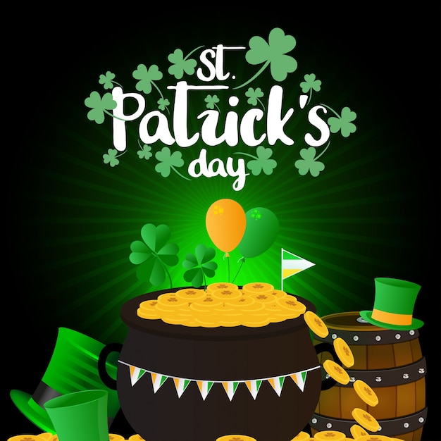 St patrick card with dark background and hat and coins