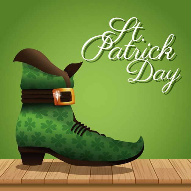 Vector st patrick day boot wooden green background