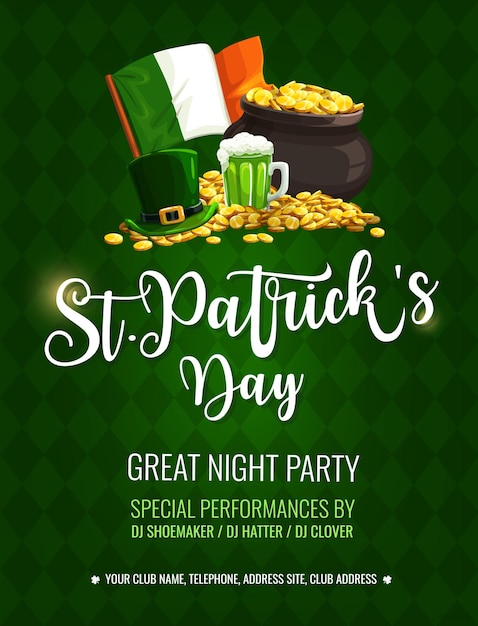 St. patrick day cartoon poster met hoge hoed