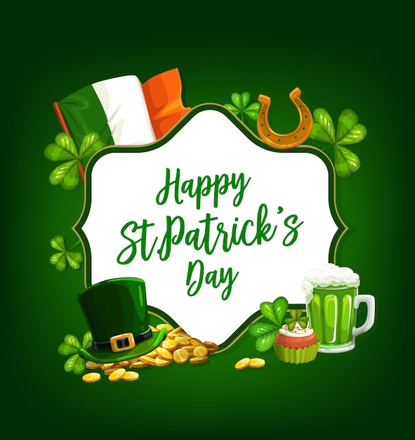 St Patrick Day cartoon vector poster with top hat